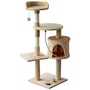 PawHut Cat Tree Beige, White 400 mm x 400 mm x 1140 mm