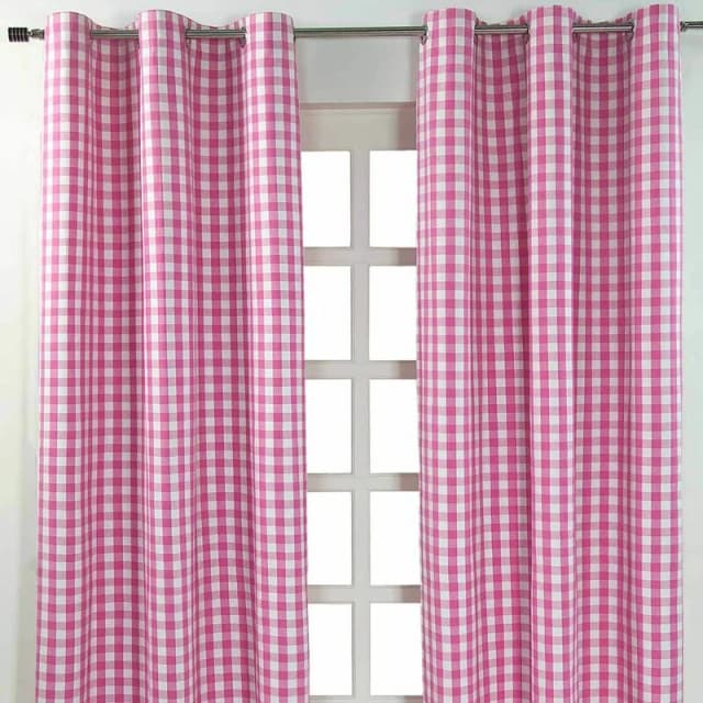 Homescapes Cotton Block Check Gingham Eyelet Curtain Pair Pink