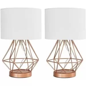 Minisun - 2 x Copper Touch Table Lamps + White Shade - No Bulbs