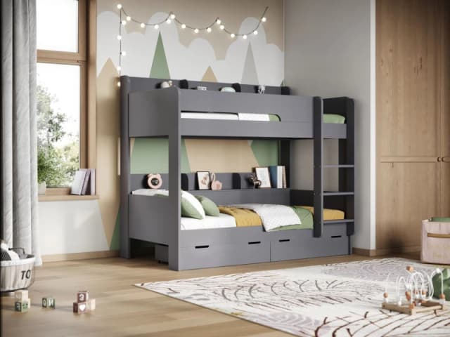 Flair Eddie Storage Bunk Bed in Grey Size: Single Grey Unisex Single