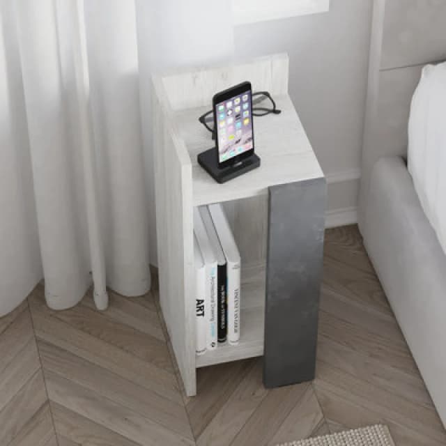 DECORTIE Decortie - Elos Modern Bedside Table Left Module Ancient White Retro Grey 25cm Narrow - Retro Grey M.KO.14167.6
