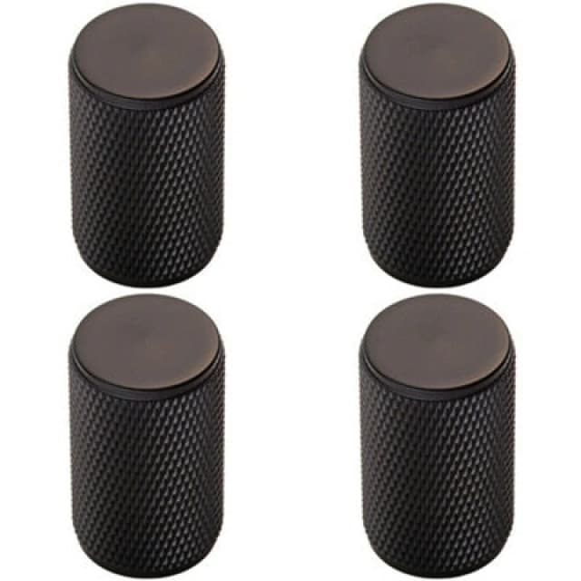Loops 4x Knurled Cylindrical Cupboard Door Knob 18mm Dia Matt Black Cabinet Handle Black unisex