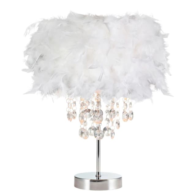 Happy Homewares Modern Chandelier Feather Table Lamp with Waterfall Acrylic Droplets in White Size: 17" White Unisex 17"