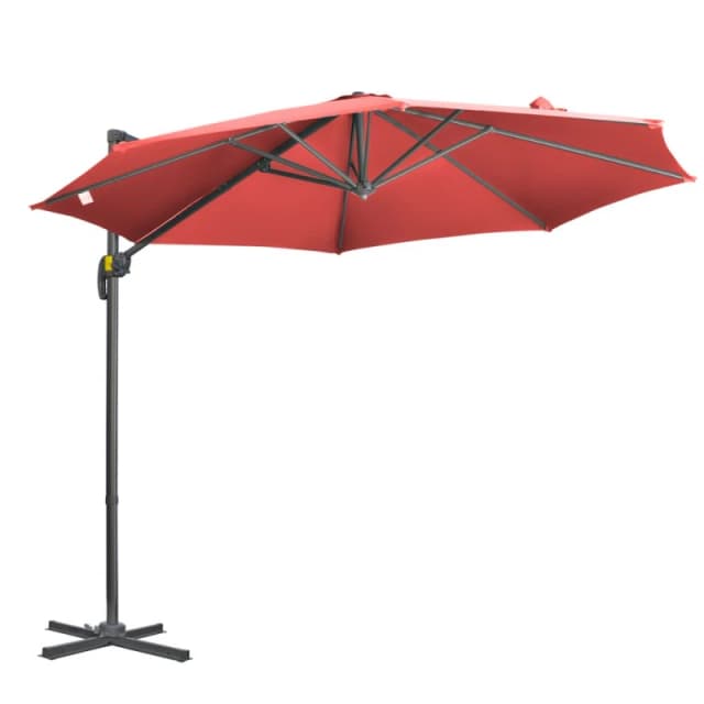 Outsunny Cantilever Roma Parasol 360° Rotation w/ Hand Crank & Base Red - Outsunny 5056725526535