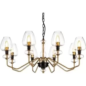 Elstead - Armand 8 Light Chandelier, Aged Brass, Glass Shade