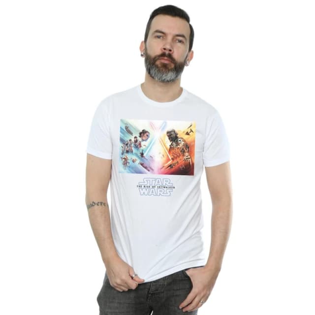Disney Men Star Wars The Rise Of Skywalker Battle Poster T-Shirt in White Size: Small White S Male 5059400134896