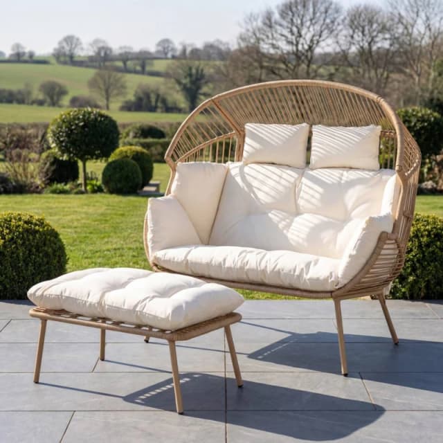 Artemis Home Cocona 2 Seat Standing Egg Chair & Stool in Cream Cream Unisex