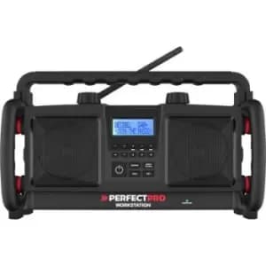 PerfectPro WORKSTATION Workplace radio FM, DAB+ Bluetooth, AUX Battery charger, Hands-free, Incl. microphone, splashproof, dustproof, shockproof, rech