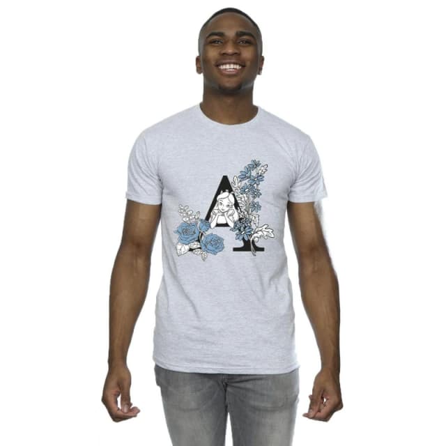 Disney Men Alice In Wonderland Letter A T-Shirt in Grey Size: Small Grey S Male 5063283642416