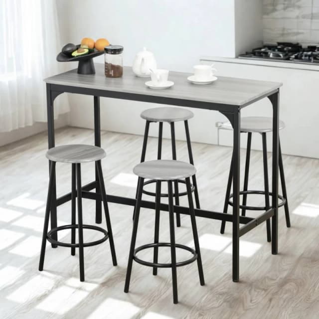 Pirlo Plush 5 Piece Dining Table & Stool Set Kitchen Living Room Industrial Grey Grey Unisex