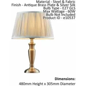 Loops - Table Lamp Antique Brass & Silver Silk 60W E27 gls Base & Shade e10245
