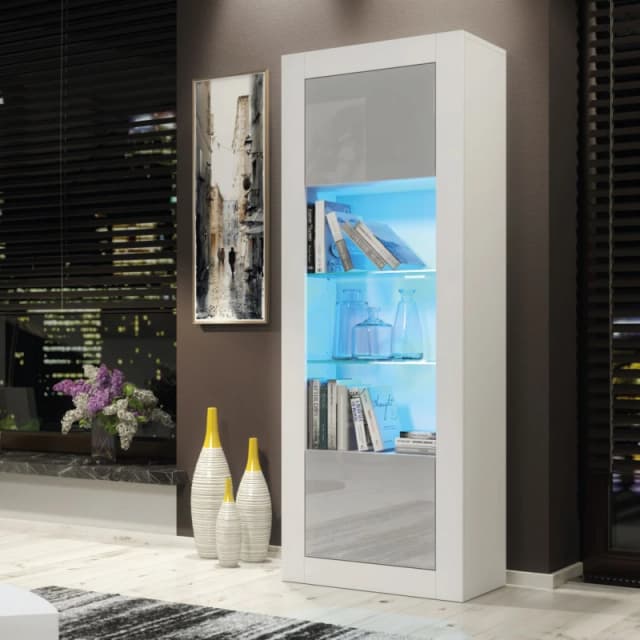 Creative Furniture Illume Display Cabinet 170cm - A Stylish and Modern Cabinet with Glass Shelves and LED Lights Grey