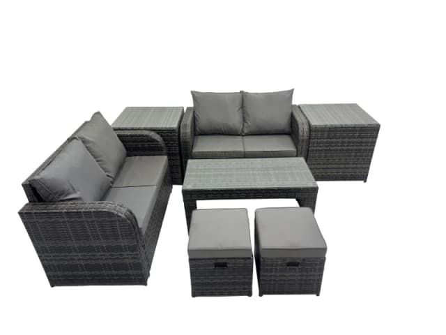 Fimous Garden Outdoor Furniture Set with 2 Side Tables 2 Small Stools in Dark Grey Dark Grey Unisex