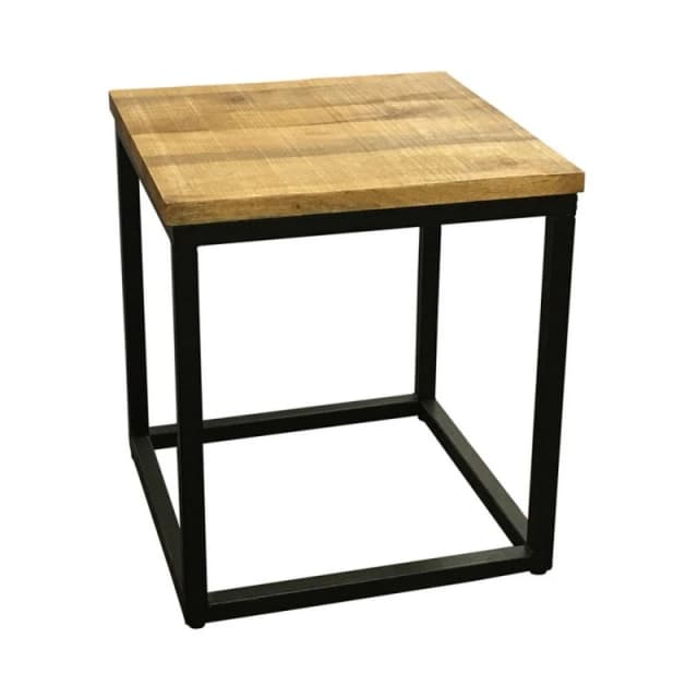 Jaipur Furniture Ltd Industrial Side Table - Sawn Finish - Mango Wood/Iron - L45 x W45 x H50cm - PP Sawn Finish in Brown Brown Unisex