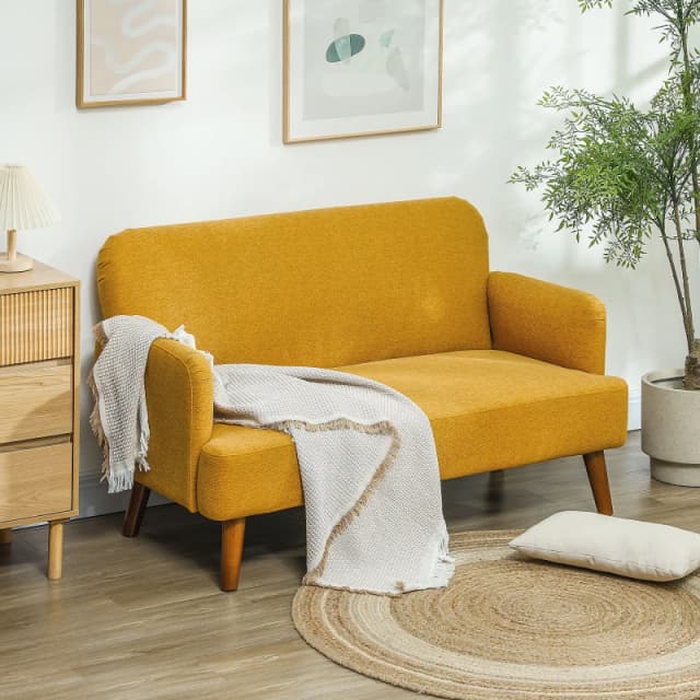 HOMCOM HOMCOM 2 Seater Sofa Couch with 21cm Thick Padding and Wood Legs in Yellow Size: 2 Person Yellow 2 Person Unisex 5061025032693