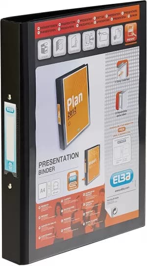 Elba A3 40mm PVC 4 D Ring Upright Ring Binder Black Pack of 2