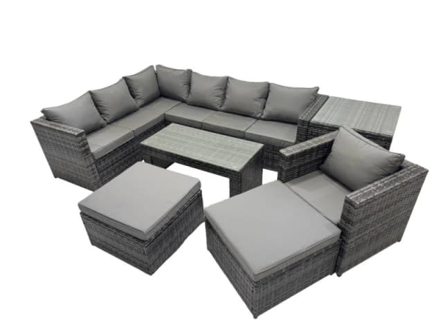 Fimous 7 Pieces Garden Furniture Corner Sofa Set & 2 Big Footstool Side Table in Dark Grey Dark Grey Unisex