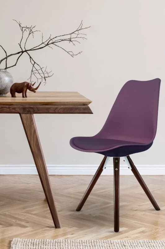 Fusion Living Soho Plastic Dining Chair with Pyramid Dark Wood Legs Aubergine