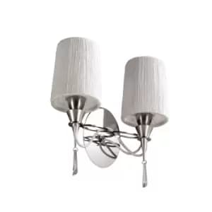 Lucca Wall Lamp Switched 2 Light E27, Polished Chrome With White Shades & Clear Crystal