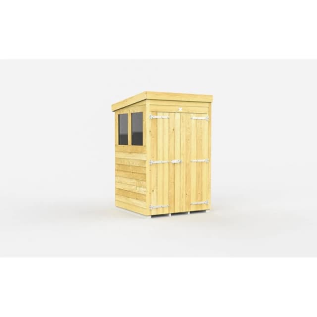 Buttercup Farm 4 x 4 Feet Pent Shed - Double Door W/ Windows - L118 x W127 x H201cm in Brown Brown Unisex