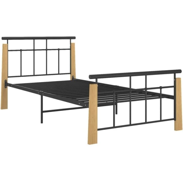 VIDAXL Bed Frame without Mattress Metal and Solid Oak Wood 90x200cm Vidaxl 8720286196373