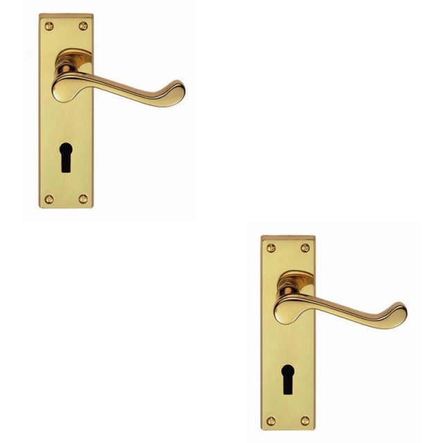 Loops 2x PAIR Victorian Scroll Handle on Lock Backplate 150 x 43mm Polished Brass Metallics