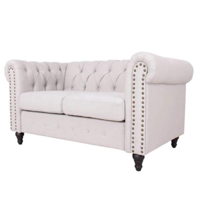 Retro Loveseat,linen Upholstered 2 Seater Sofa With Nail Decor - Max Load 240 Kg-Light Gray