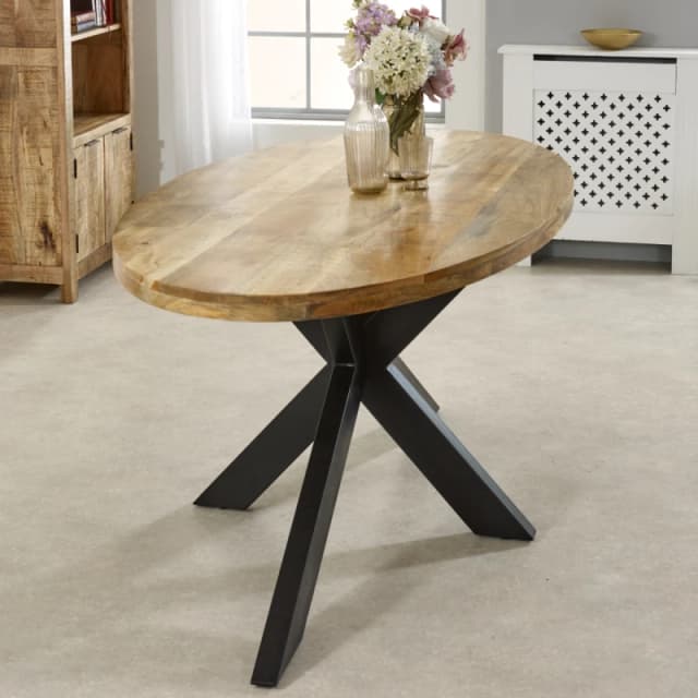 Indian Hub Surrey Solid Wood & Metal Oval Dining Table 6-8 Seater