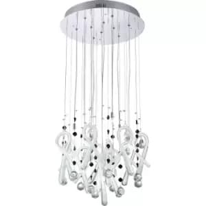 Class Pendant Round 10 Light G4 Polished Chrome/White Glass/Crystal, NOT LED/CFL Compatible