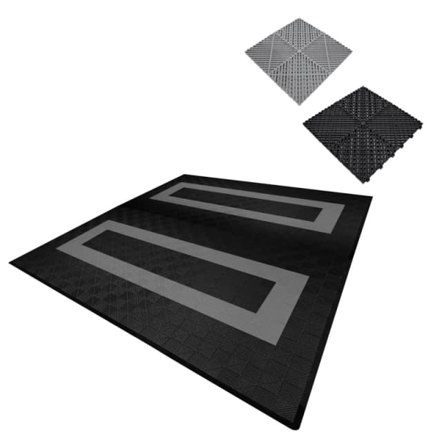 Monstershop Vented Garage Floor Tiles Black (x165), Grey (x60) with Edges (x60) Black