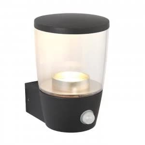 PIR 1 Light Outdoor Wall Light Clear Polycarbonate, Dark Matt Anthracite Paint IP44, GU10