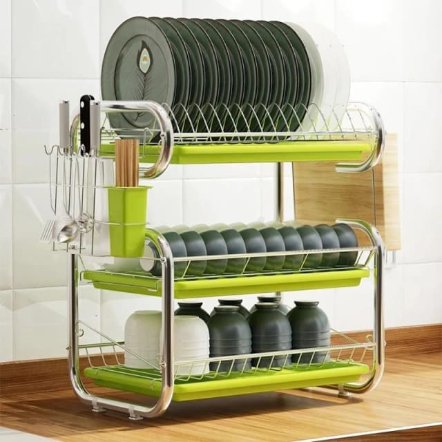 Cottonfy UK 3-Tier Dish Drainer Storage Stand Green Green M