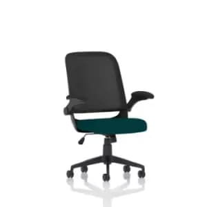 Crew Task Operator Bespoke Fabric Seat Maringa Teal Mesh Chair With Folding Arms