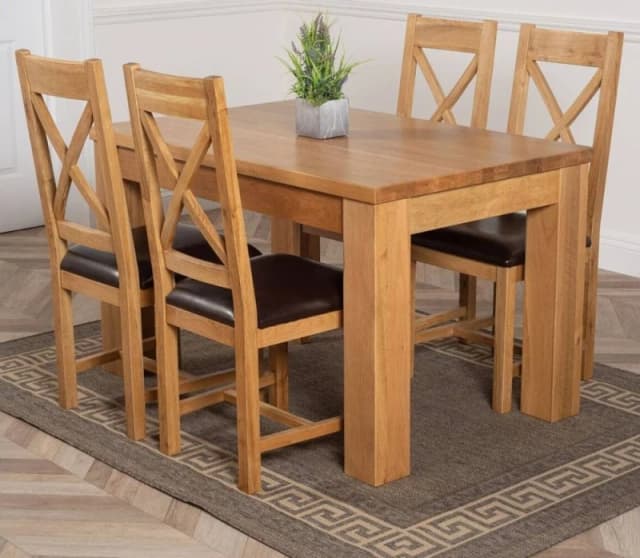 Thats Furniture Dakot 127 x 82cm Oak Dining Table & 4 Berkeley Brown Leather Chairs Size: 127 x 82cm Brown Unisex 127 x 82 cm