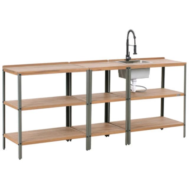 Beliani 3 Piece Outdoor Kitchen Set With Sink Ivrea Certified Acacia Wood Brown/ Black, Brown 624733