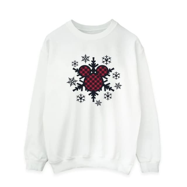 Disney Men Mickey Mouse Gingham Snowflakes Sweatshirt in White Size: Small White S Male 5063376841597