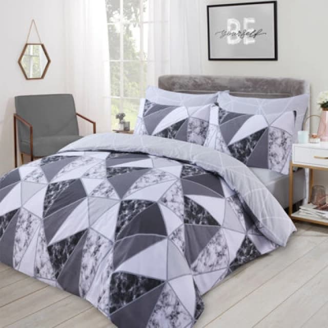 OHS OHS Marble Geo Duvet Cover with Pillowcase Bedding Set in Charcoal Size: Double Charcoal Double Unisex 5027434091232