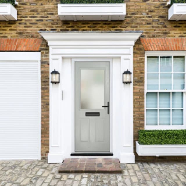 Lacerta Composite Door Lytham Agate Grey 920mm X 2090mm Open In Left Hand Obs Glass 10 Year Guarantee - Free Delivery & Smart Lock