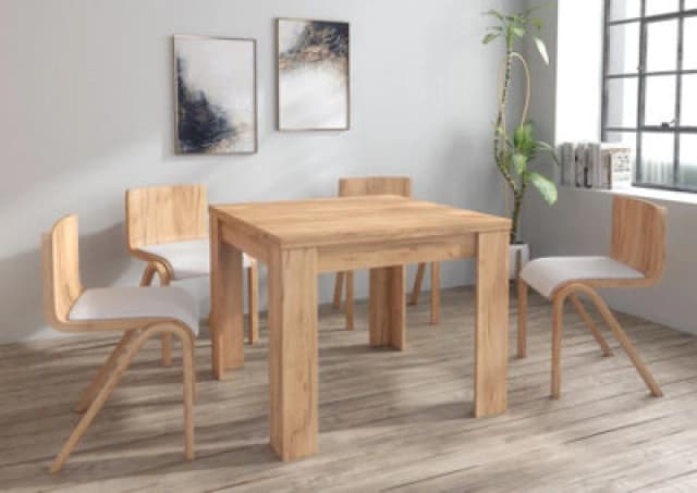 Furneo Modern Dining Table Only Extendable 90-180Cm Oak Effect Golden 01