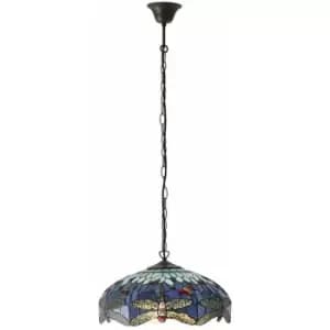 Tiffany Glass Hanging Ceiling Pendant Light Blue Dragonfly 3 Lamp Shade i00109