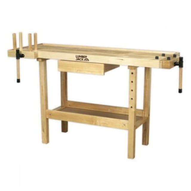 Lumberjack Heavy Duty Solid Wooden Woodworking Work Bench Drawer 2 Vice Nude