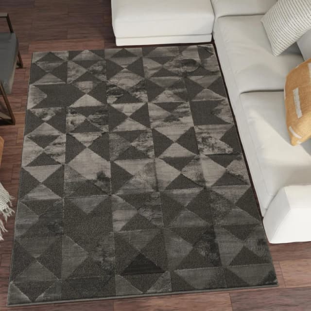 Hamilton Modern Metallic Sheen Area Rug - Mosaic Geometric Triangle Design Dark Grey 200Cm X 290Cm
