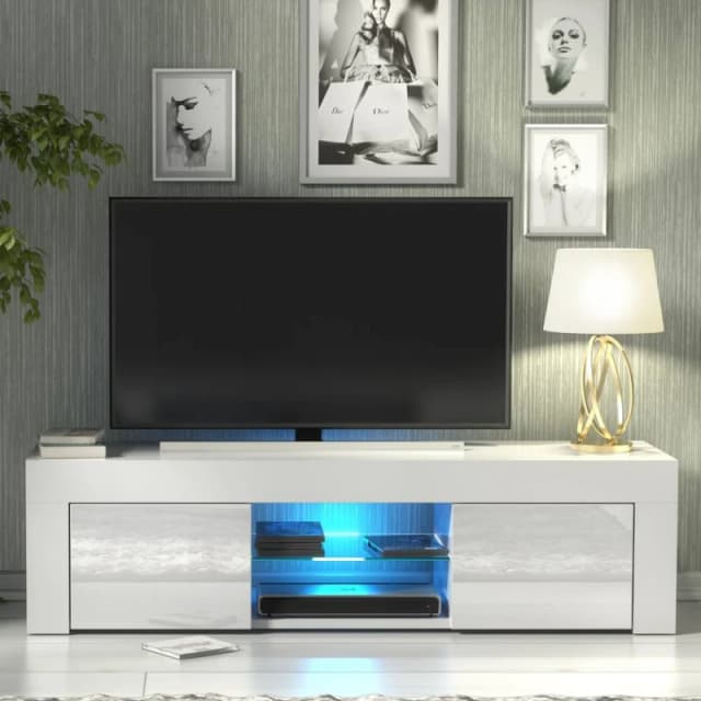 Creative Furniture Loom TV Unit 130cm - White with Gloss Doors & LED Lights White Unisex