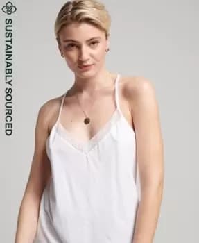 Superdry Womens Organic Cotton Lace Mix Cami Top White / Optic - Size: 14