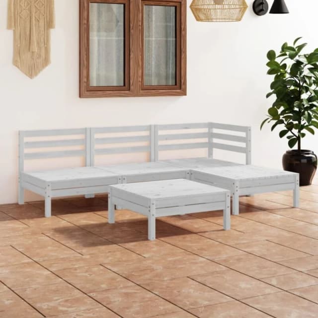VIDAXL 5 Piece Garden Lounge Set Solid Pinewood White Vidaxl 8720286685150