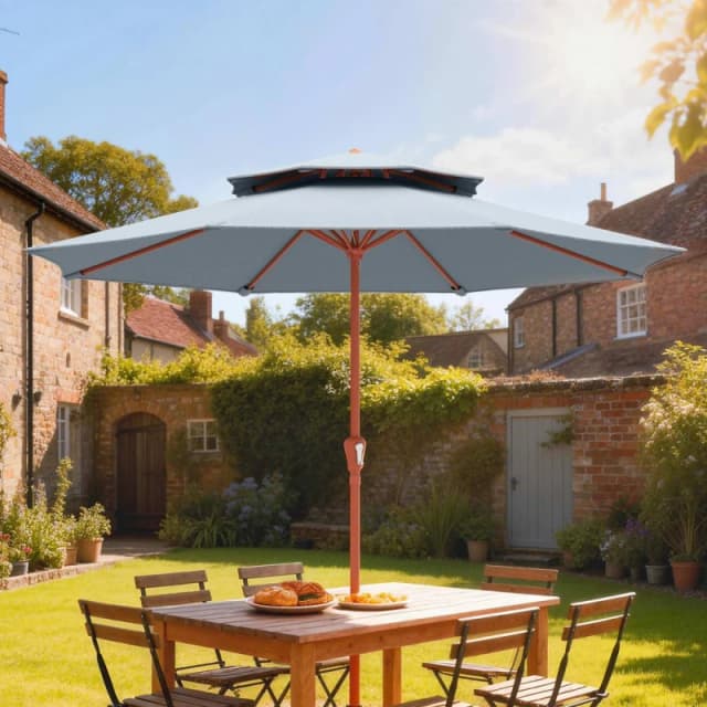 OUTSUNNY 2.7 m Garden Parasol Table Umbrella with Double Top in Light Grey Light Grey Unisex