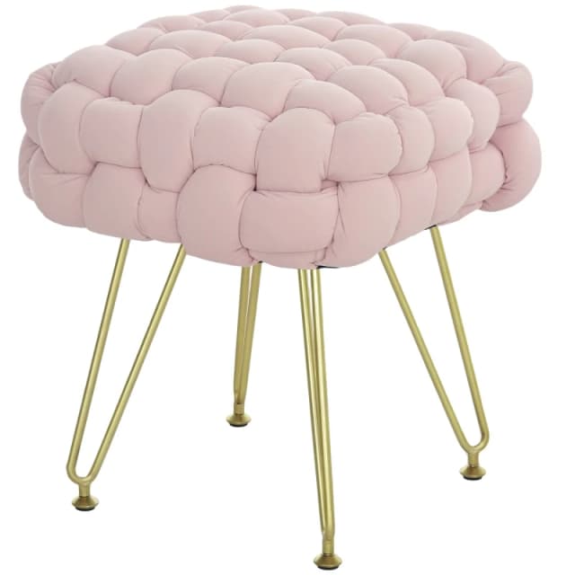 HOMCOM Woven Velvet Foot Stool with Steel Legs for Living Room - Pink TJ Hughes 5063603671690