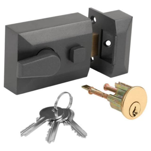Deadlocking Double Nightlatch - Standard - Gun Metal - Hardware Solutions