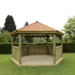 Forest Garden Hexagonal Gazebo With Cedar Roof, (W)4.9M (D)4.24M