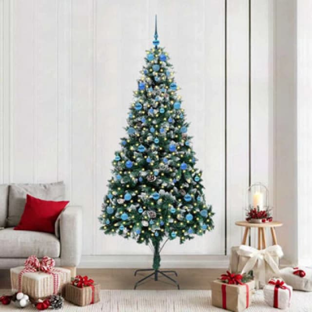 vidaXL Artificial Christmas Tree with 300 LEDs and Blue Balls with Stand Green 210 cm, Green 3396280
